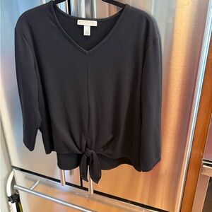 Chaus Elegant Black V-Neck Blouse with Front Tie